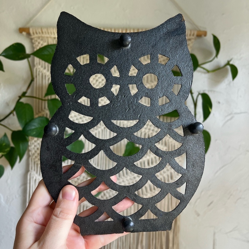 ๐ฆ Cottagecore Cast Iron Owl Trivet โ Rustic Boho Kitchen Decor | 9x7โ Pot Holder - Picture 2 of 5